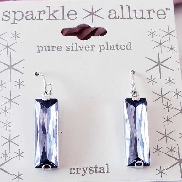 Pure Silver Plated Crystal Rectangle Earrings New - Picture 6 of 9